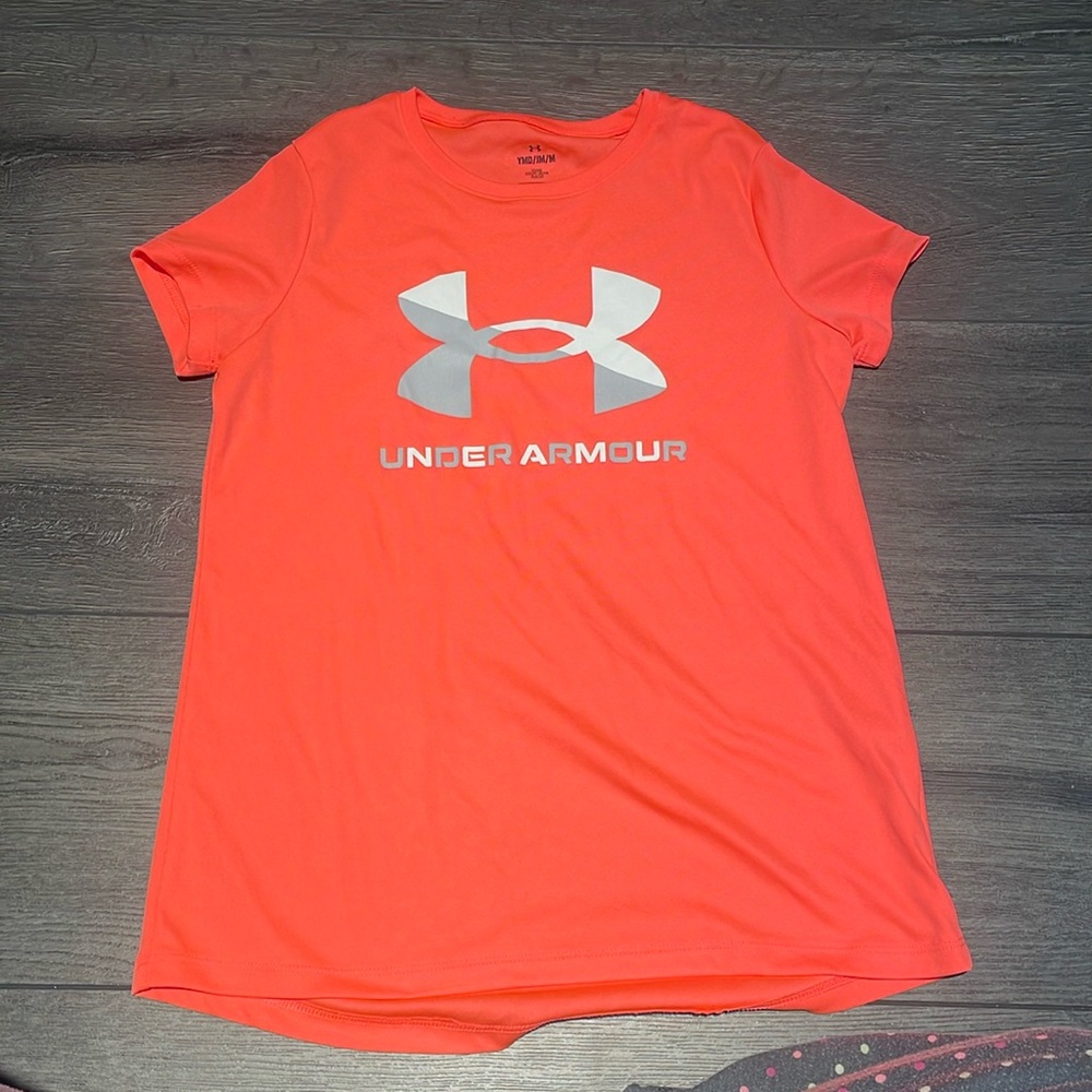 Girls size youth medium fluorescent orange Under Armour t-shirt
